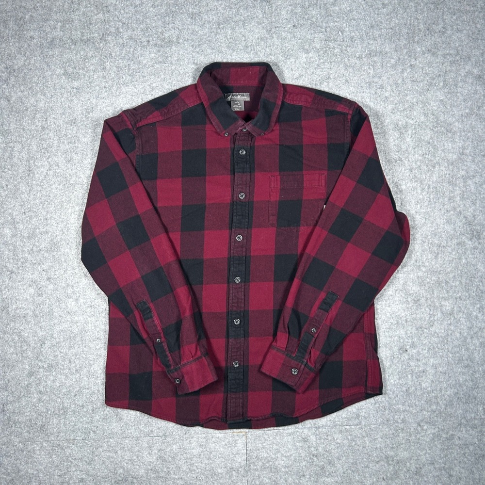 Eddie Bauer Flannel Shirt Mens Large Red‎ Black Buffalo Plaid Long Sleeve Cotton